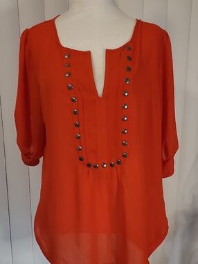 Spoiled Orange Split-Neck Studded Tunic